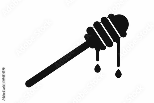 Honey dipper stick with dripping honey vector, Honey stick silhouette, vector illustration