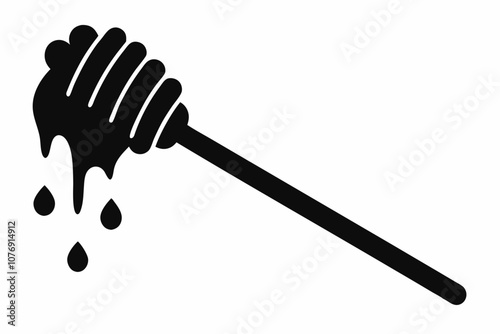 Honey dipper stick with dripping honey vector, Honey stick silhouette, vector illustration