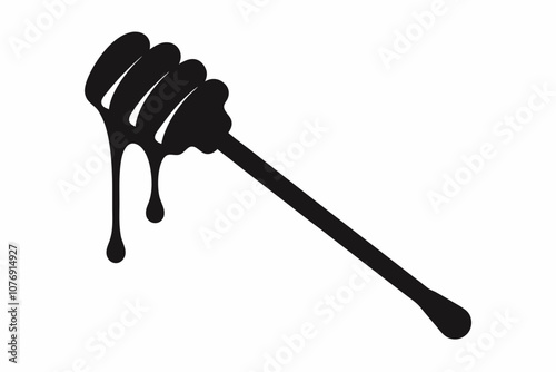 Honey dipper stick with dripping honey vector, Honey stick silhouette, vector illustration