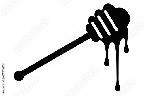 Honey dipper stick with dripping honey vector, Honey stick silhouette, vector illustration