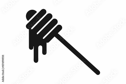 Honey dipper stick with dripping honey vector, Honey stick silhouette, vector illustration