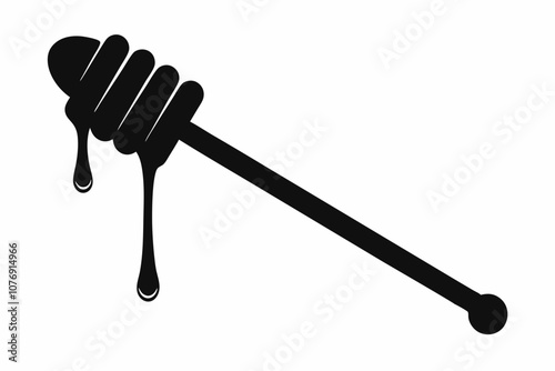 Honey dipper stick with dripping honey vector, Honey stick silhouette, vector illustration