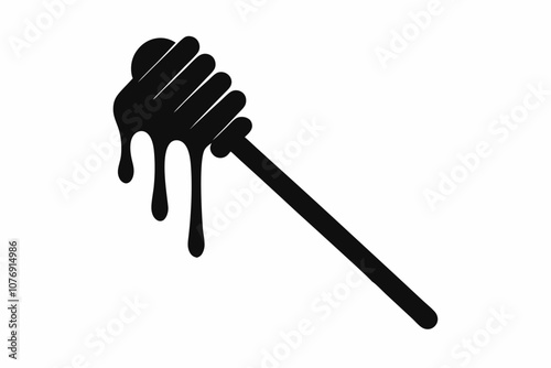 Honey dipper stick with dripping honey vector, Honey stick silhouette, vector illustration
