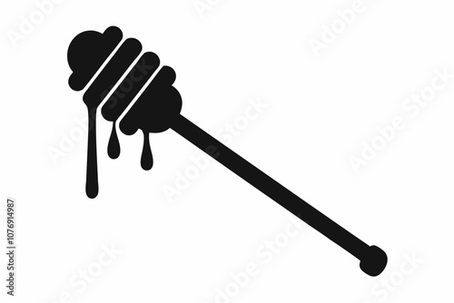 Honey dipper stick with dripping honey vector, Honey stick silhouette, vector illustration