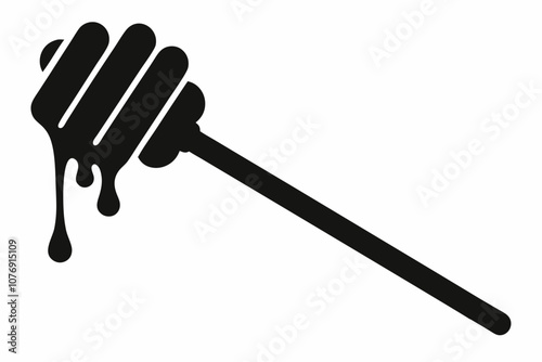 Honey dipper stick with dripping honey vector, Honey stick silhouette, vector illustration