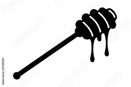 Honey dipper stick with dripping honey vector, Honey stick silhouette, vector illustration