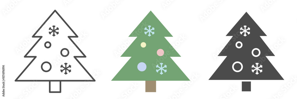 Fototapeta premium New Year's and Christmas traditional symbolic Christmas tree. Christmas tree set.