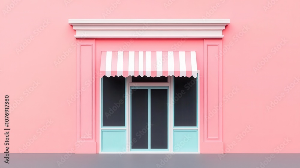 Fototapeta premium Minimalist toy store facade with soft pastel tones, large windows, and elegant simple signage, Toy Store, Minimalist Charm
