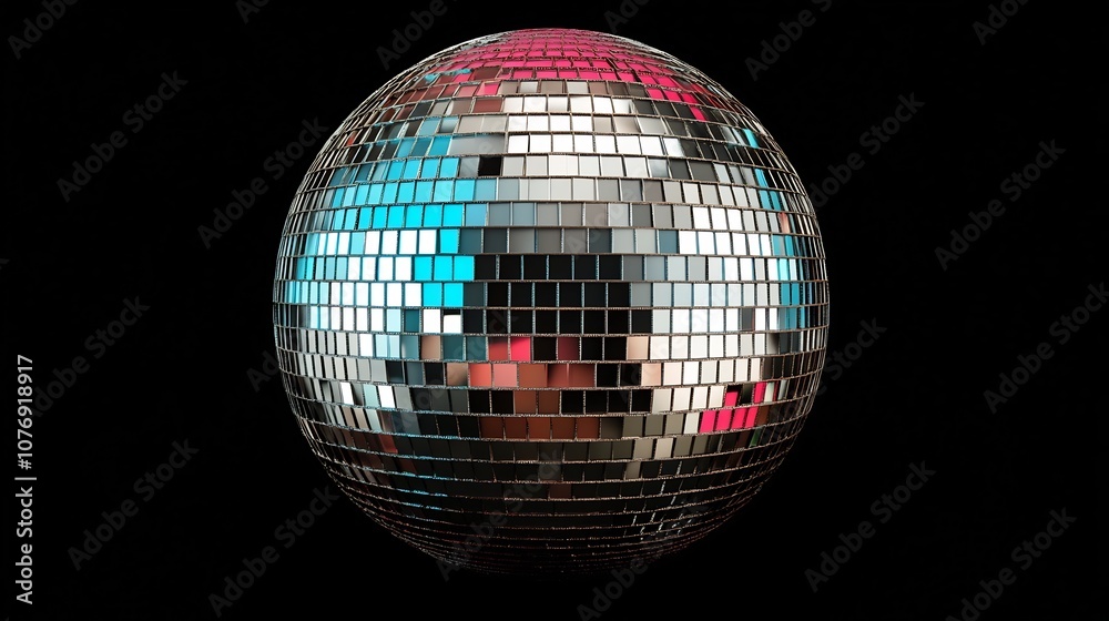 Obraz premium Glittering Disco Ball with Vibrant Lights on Dark Background,3D