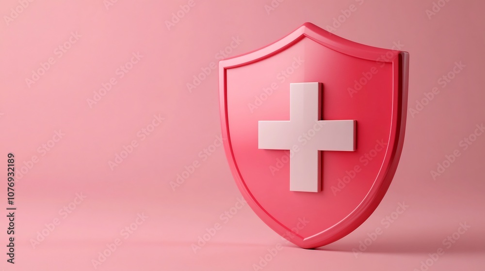 Obraz premium Red Medical Shield Icon with Plenty of Copy Space for Branding or Text