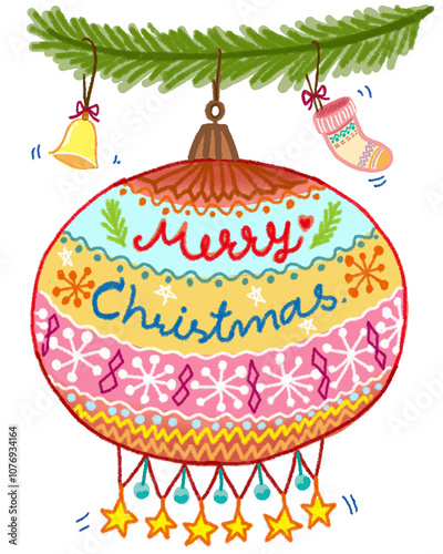 Beautiful lantern. Merry Christmas. cartoon character illustration isolated on white background. Hand drawn pastel, crayon, oil pastel and chalk painting.