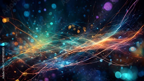 A mesmerizing array of luminous trails and dots in vibrant hues, creating a dynamic cosmic effect ideal for creative projects.