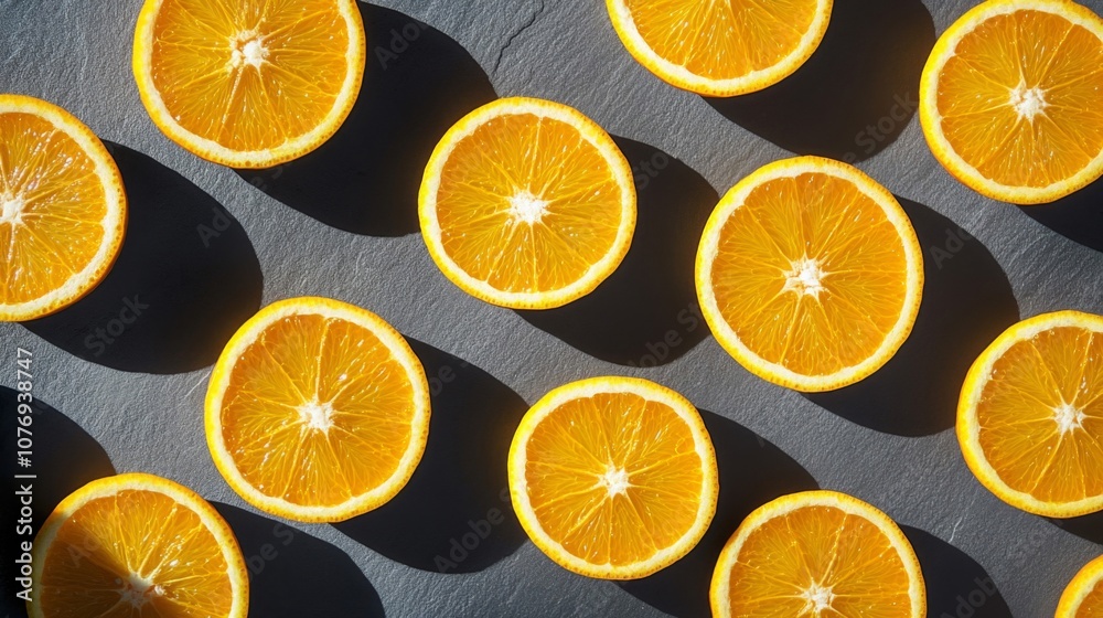 Obraz premium Sliced Oranges on a Gray Surface