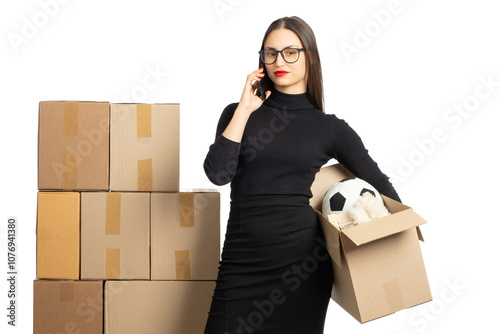 Woman in a black dress hold...
