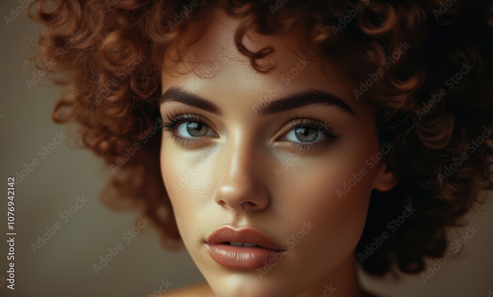 A beautiful young woman with curly hair. A beautiful young woman with curly hair.