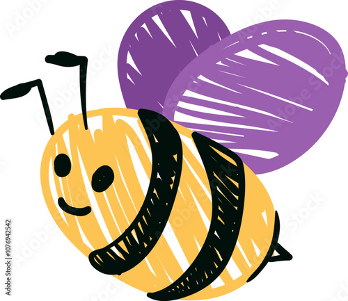 Playful Hand-Drawn crayon Bee, kids drawing