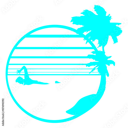 Swimming Man Palm Trees Beach Stripes Sea Trip Fun Beach Vacation South Seas Tropical Warm Weather Caribbean Nature Lover Summer Holiday Life Isolated T-Shirt Poster Sticker Print Illustration Design