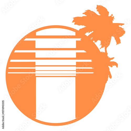 Palms Island Stripe Sun Sunset Evening Sea Round Beach Vacation South Seas Tropical Warm Weather Caribbean Nature Lover Summer Holiday Life Isolated T-Shirt Poster Sticker Print Illustration Design