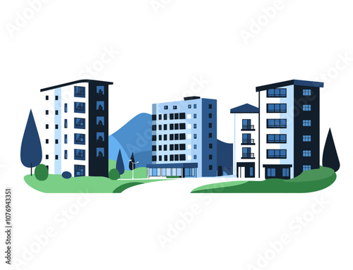 hotel chain apartment complex vector illustration minimalist building real estate