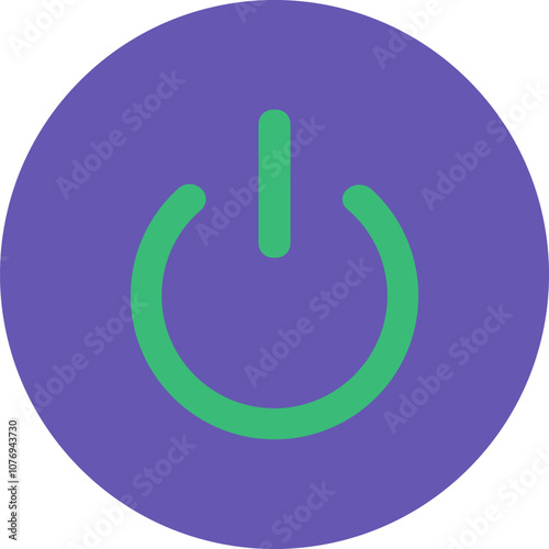 Round sensor ON key round sticker. Dynamic round start button, abstract techno circle icon for modern and retro technological design. Simple color vector pictogram isolated on white background