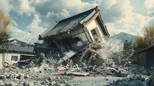 巨大地震による日本家屋の倒壊 photo