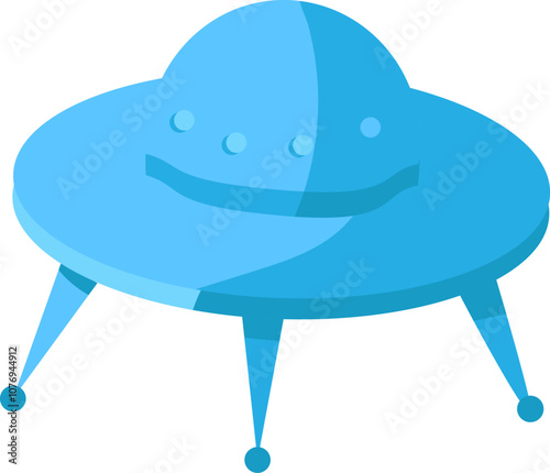 Alien spacecraft flying saucer landed on tripod icon. First contact with alien civilization element. Simple flat vector isolated on white background