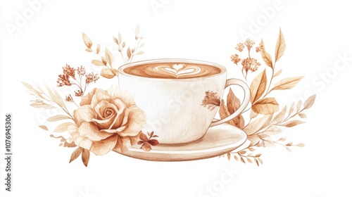 Floral Latte Art in Warm Watercolor Tones