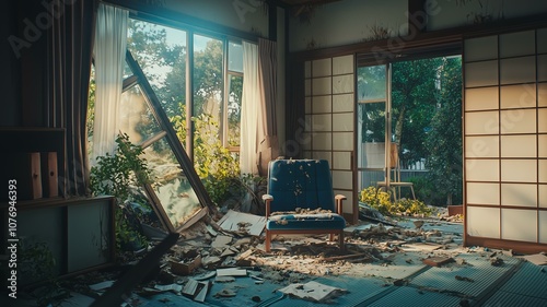 巨大地震による日本家屋の倒壊 photo