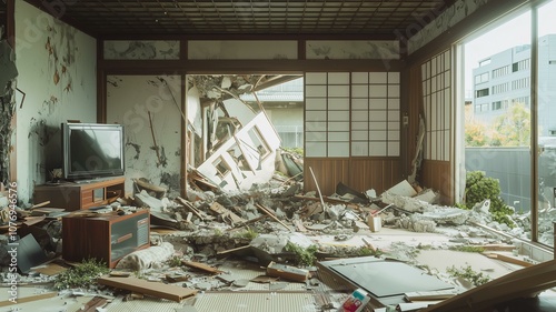 巨大地震による日本家屋の倒壊 photo