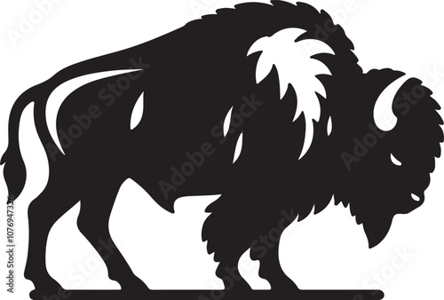 Bison Silhouette Vector Art on White Background - Powerful Plains Animal Icon Design

