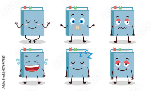 funny blue book with various expressions design illustration