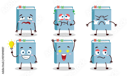 funny blue book with different expressions design illustration