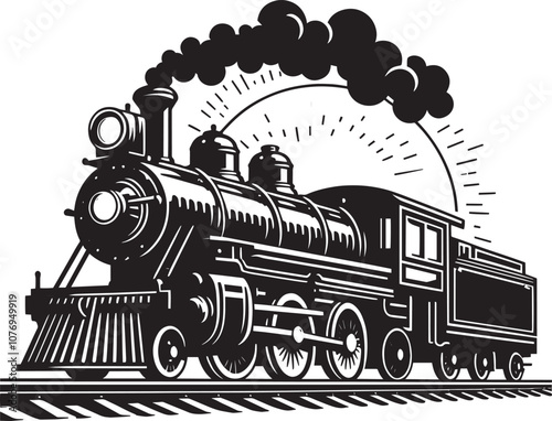Steam locomotive train silhouette vector illustration isolated on a white background