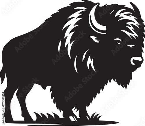 Bison Silhouette Vector Art on White Background - Powerful Plains Animal Icon Design

