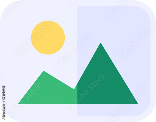 Printed on paper Digital photograph of mountain landscape icon. Retro photo for memorable album of unforgettable trip element. Simple flat vector isolated on white background