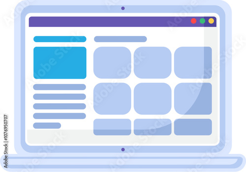 Web page layout with data areas on laptop monitor icon. Open website of online store or personal account of a government agency element. Simple flat vector isolated on white background