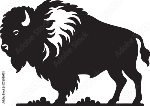 Bison Silhouette Vector Art on White Background - Powerful Plains Animal Icon Design

