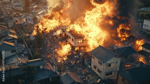 巨大地震による日本家屋の倒壊 photo