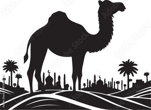 Camel Silhouette Vector Art on White Background - Desert Animal Icon Design

