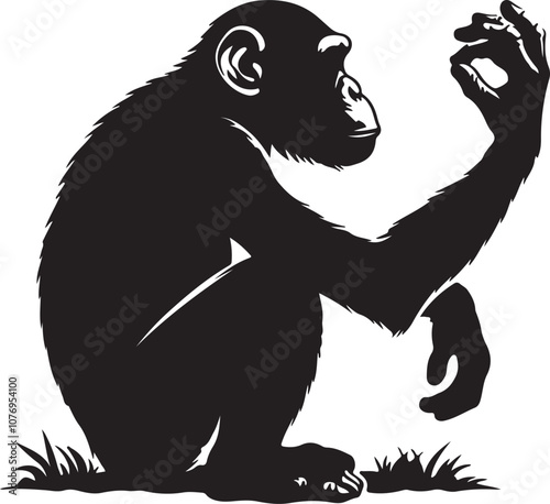 Chimpanzee Silhouette Vector Art on White Background - Intelligent Primate Icon Design

