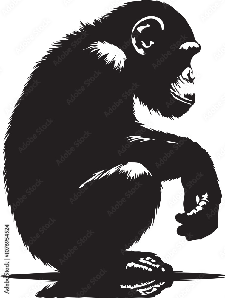 Obraz premium Chimpanzee Silhouette Vector Art on White Background - Intelligent Primate Icon Design