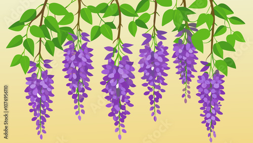 A purple vine with leaves and flowers is growing on a tree