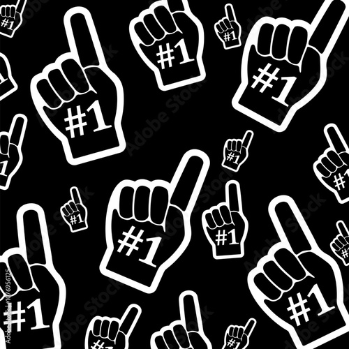 Number 1 fan hand glove seamless pattern isolated on black background