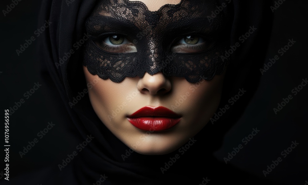 Masked woman with striking features Masked woman with striking features