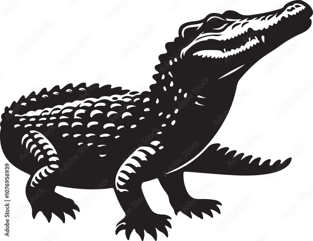 Fototapeta premium Crocodile Silhouette Vector Art on White Background - Fierce Reptile Icon Design