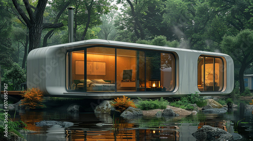 Compact and adaptable mini house with a modular, reconfigurable exterior. photo