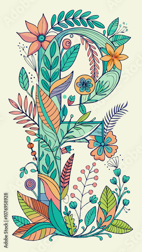 The letter P is made up of many different types of flowers and leaves