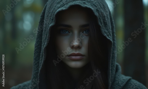 Mysterious woman in a forest photo