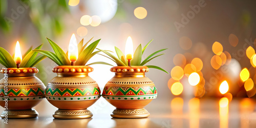 Pongal Lamp Vector Clean Vector Traditional Kuthu Vilakku Glowing Warmly Symbolizing Light Prosperity Ideal Infographic Icons Symbols Photo Stock Concept photo