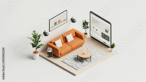 Smart hotel room with AIcurated guest experiences and voiceactivated smart features, isometric concept photo